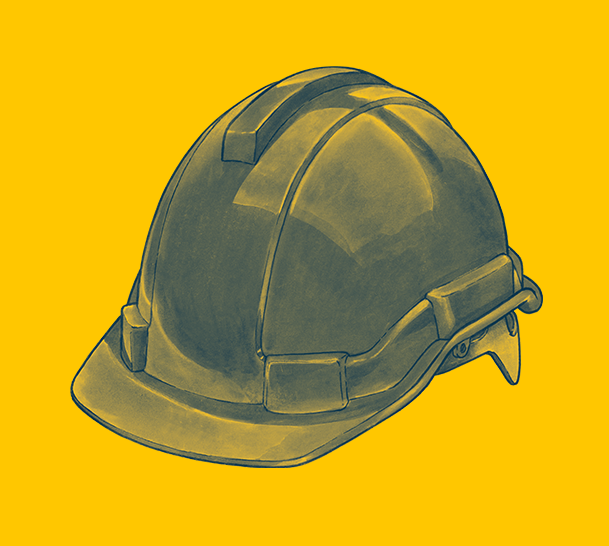 image of hard hat, cover of frontline worker research paper